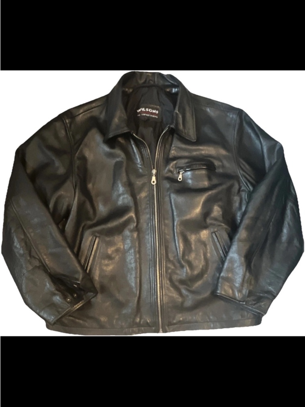 Wilson Black Leather Zip Front Bomber Jacket